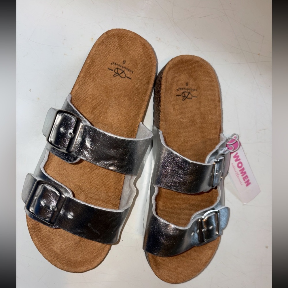 Bobbie Brooks metallic gun metal vegan leather sandals size small